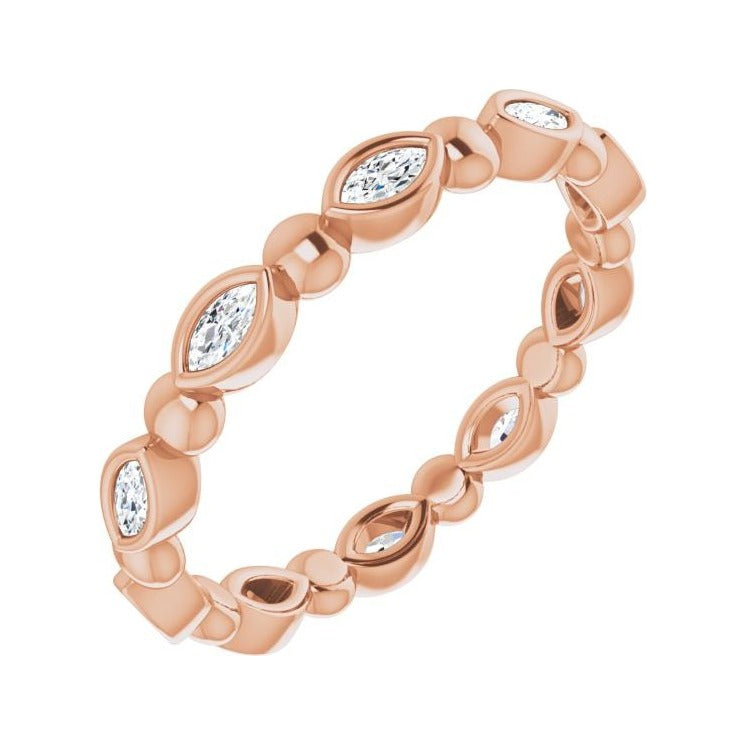 Sapphire Row Natural Diamond Marquise Beaded Band - 14K Rose Gold, 3 × 1.5 mm, 5