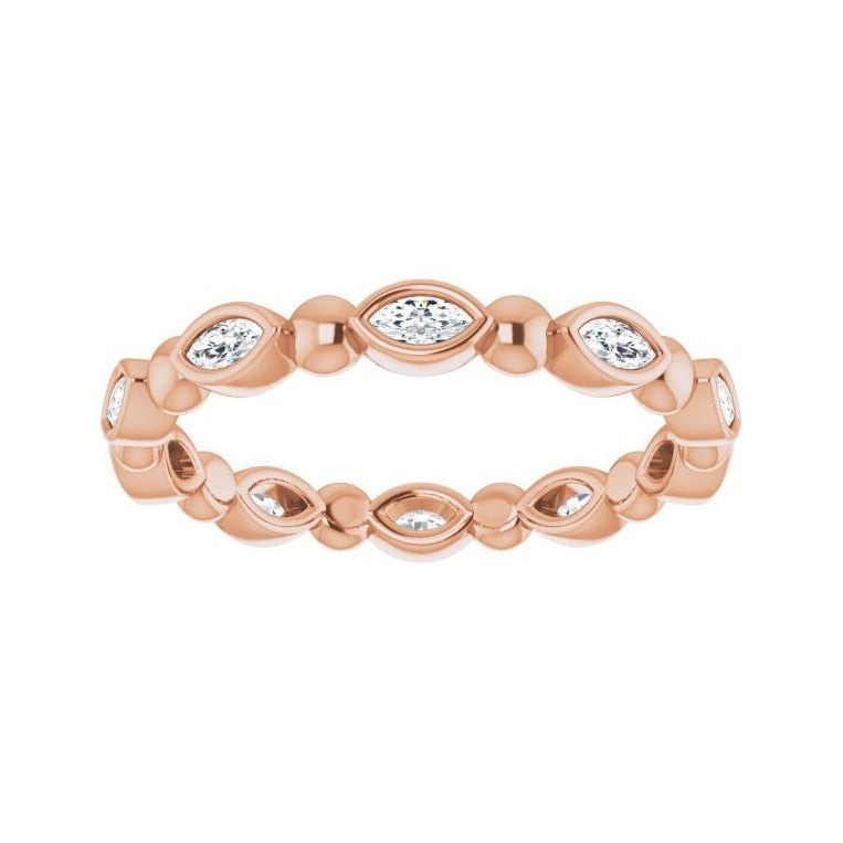 Sapphire Row Natural Diamond Marquise Beaded Band - 14K Rose Gold, 3 × 1.5 mm, 5 (view 3)