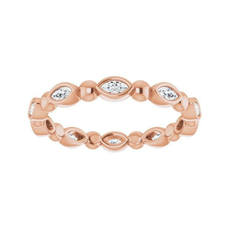 Sapphire Row Natural Diamond Marquise Beaded Band - 14K Rose Gold, 3 × 1.5 mm, 6 (view 3)