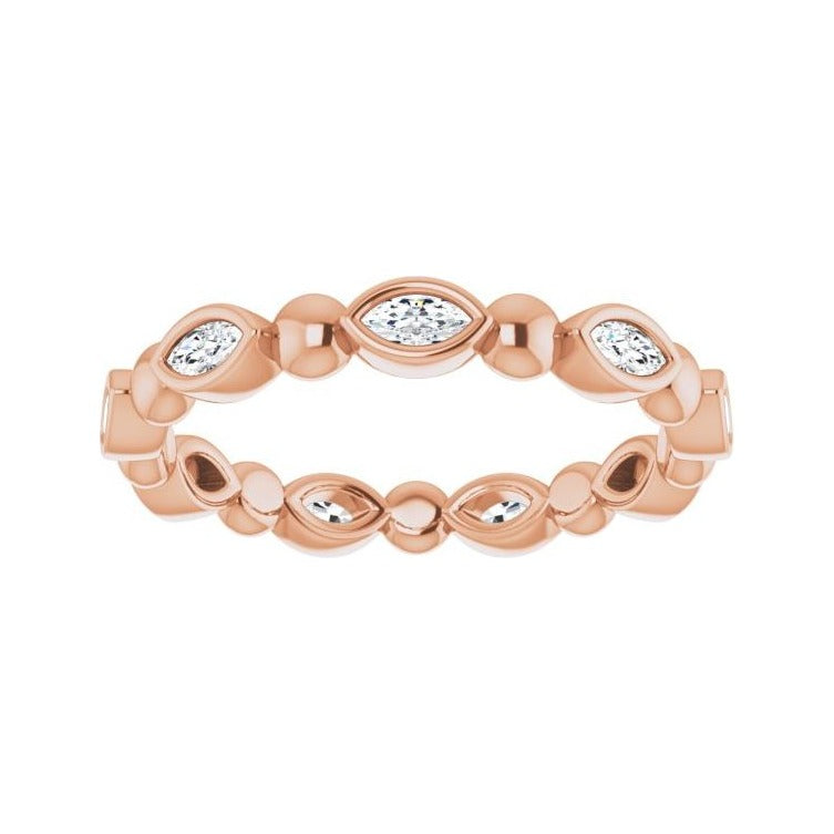 Sapphire Row Natural Diamond Marquise Beaded Band - 14K Rose Gold, 3 × 1.5 mm, 7 (view 3)