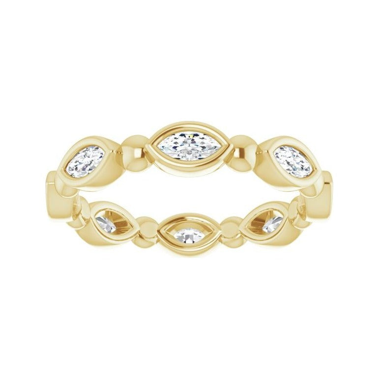 Sapphire Row Natural Diamond Marquise Beaded Band - 14K Yellow Gold, 4 × 2 mm, 5 (view 3)