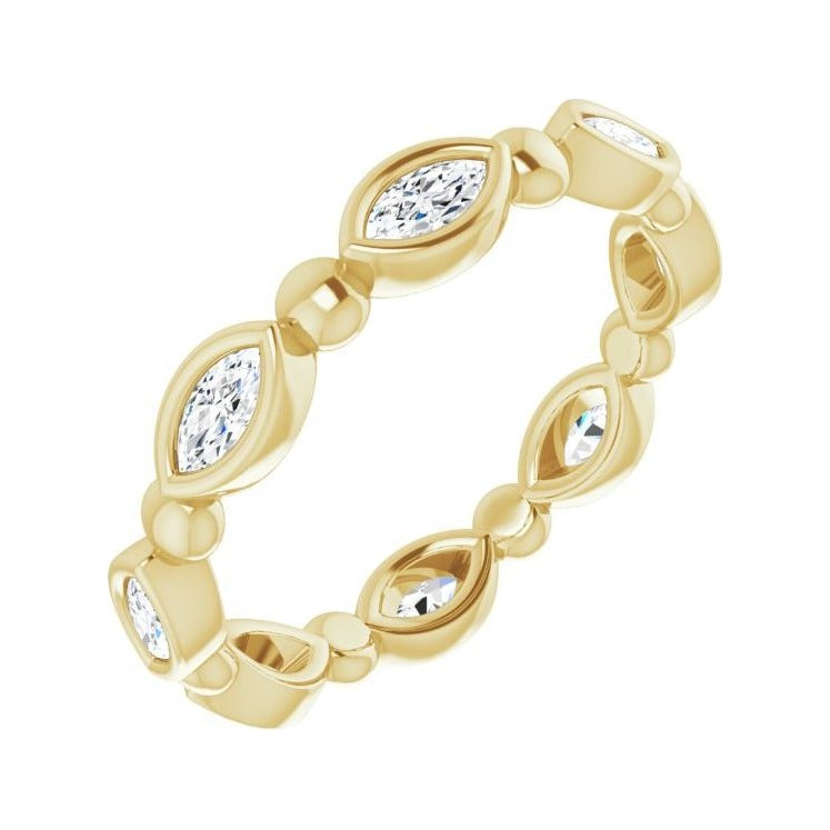Sapphire Row Natural Diamond Marquise Beaded Band - 14K Yellow Gold, 4 × 2 mm, 6