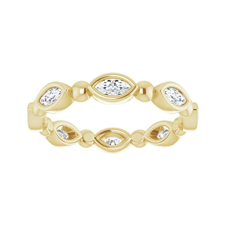 Sapphire Row Natural Diamond Marquise Beaded Band - 14K Yellow Gold, 4 × 2 mm, 6 (view 3)