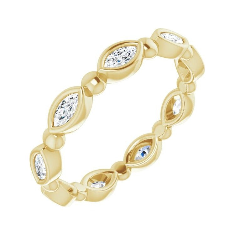 Sapphire Row Natural Diamond Marquise Beaded Band - 14K Yellow Gold, 4 × 2 mm, 7