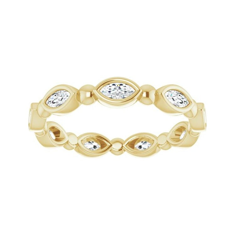 Sapphire Row Natural Diamond Marquise Beaded Band - 14K Yellow Gold, 4 × 2 mm, 7 (view 3)