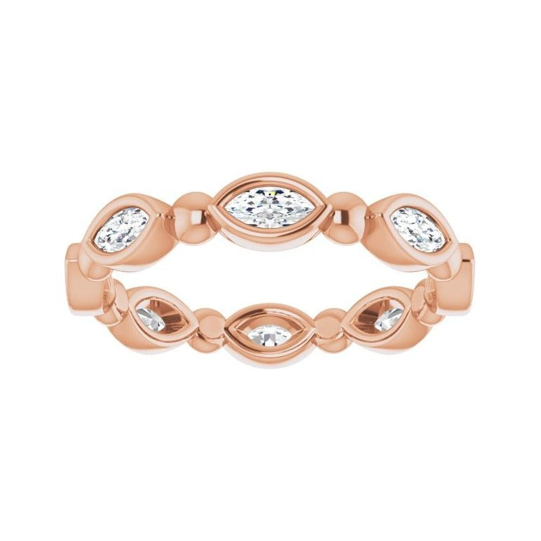 Sapphire Row Natural Diamond Marquise Beaded Band - 14K Rose Gold, 4 × 2 mm, 5 (view 3)