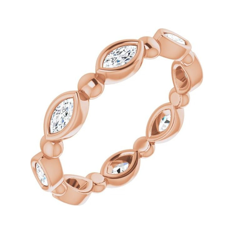 Sapphire Row Natural Diamond Marquise Beaded Band - 14K Rose Gold, 4 × 2 mm, 6