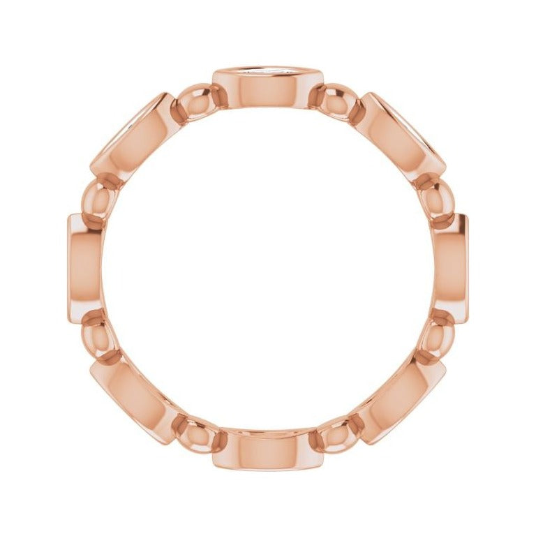 Sapphire Row Natural Diamond Marquise Beaded Band - 14K Rose Gold, 4 × 2 mm, 6 (view 2)