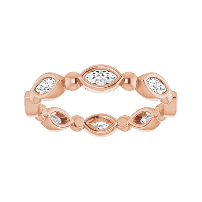 Sapphire Row Natural Diamond Marquise Beaded Band - 14K Rose Gold, 4 × 2 mm, 6 (view 3)
