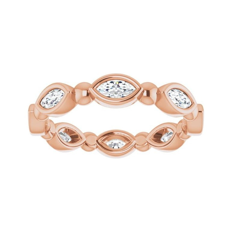 Sapphire Row Natural Diamond Marquise Beaded Band - 14K Rose Gold, 4 × 2 mm, 7 (view 3)