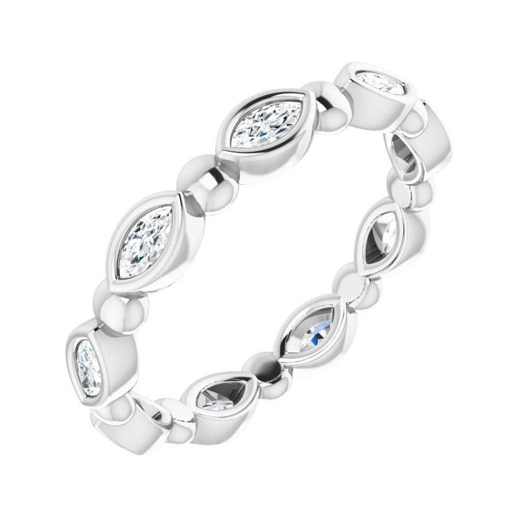 Sapphire Row Natural Diamond Marquise Beaded Band - Platinum, 3.5 × 1.75 mm, 5