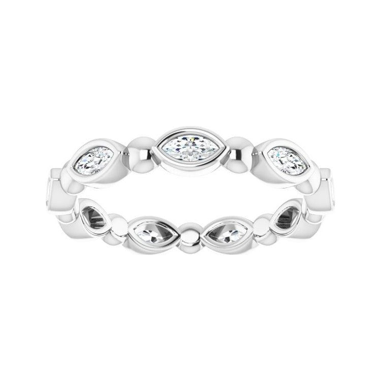 Sapphire Row Natural Diamond Marquise Beaded Band - Platinum, 3.5 × 1.75 mm, 5 (view 3)