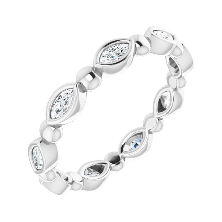 Sapphire Row Natural Diamond Marquise Beaded Band - Platinum, 3.5 × 1.75 mm, 6
