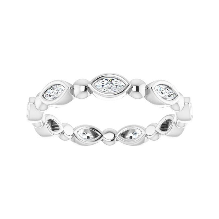 Sapphire Row Natural Diamond Marquise Beaded Band - Platinum, 3.5 × 1.75 mm, 6 (view 3)