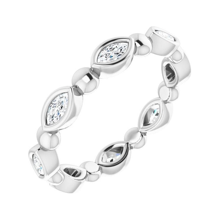 Sapphire Row Natural Diamond Marquise Beaded Band - Platinum, 3.5 × 1.75 mm, 7