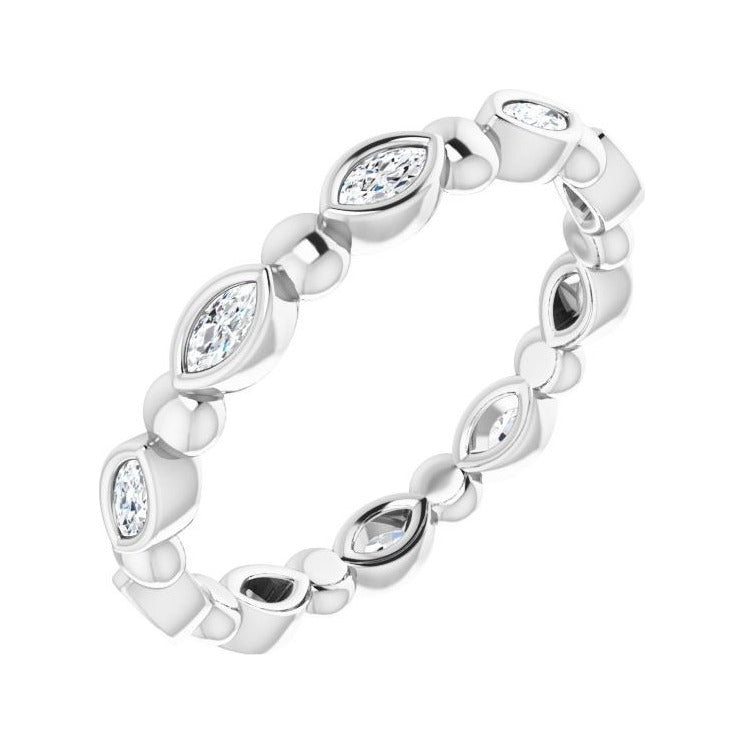 Sapphire Row Natural Diamond Marquise Beaded Band - 14K White Gold, 3 × 1.5 mm, 5
