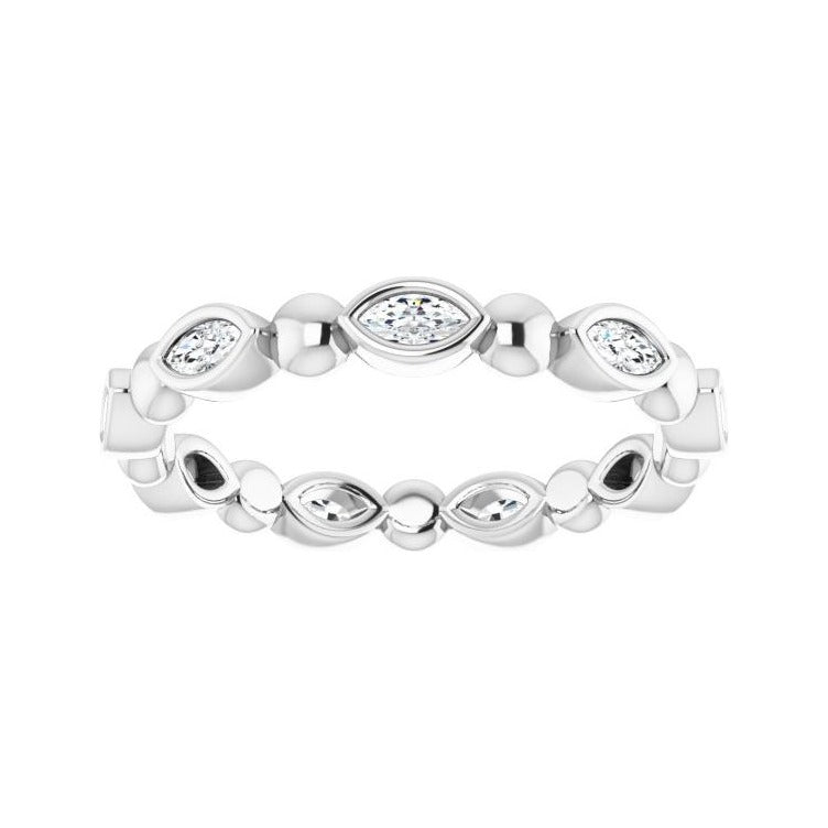 Sapphire Row Natural Diamond Marquise Beaded Band - 14K White Gold, 3 × 1.5 mm, 7 (view 3)