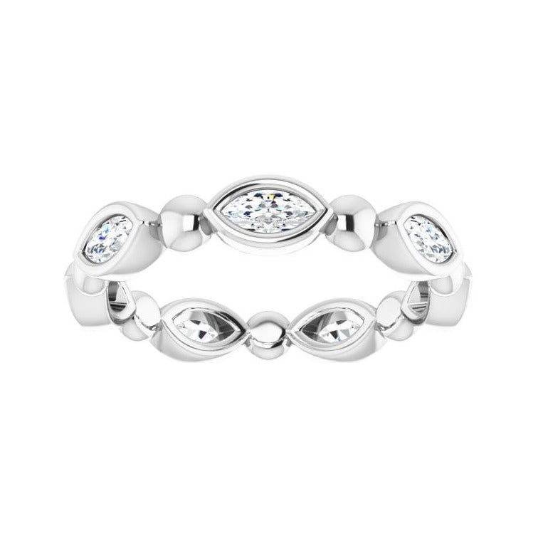 Sapphire Row Natural Diamond Marquise Beaded Band - 14K White Gold, 4 × 2 mm, 7 (view 3)