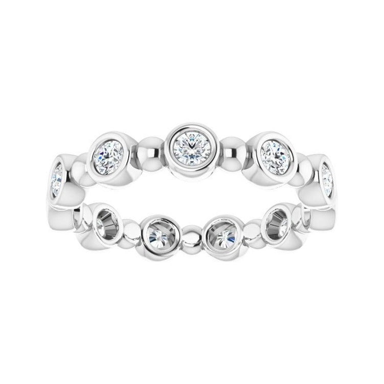 Sapphire Row Natural Diamond Round Beaded Band - 14K White Gold, 2.5 mm (view 3)