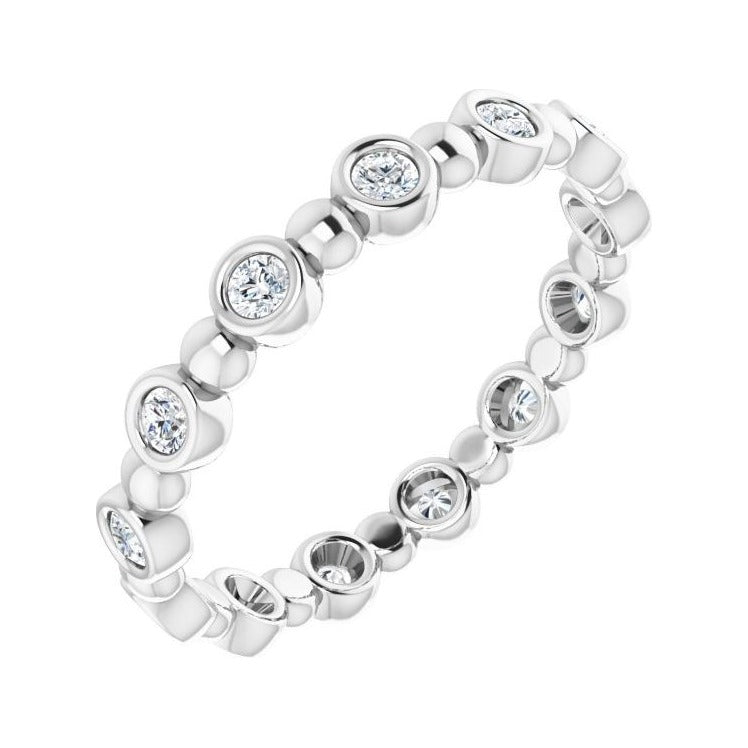 Sapphire Row Natural Diamond Round Beaded Band - 14K White Gold, 2 mm, 5