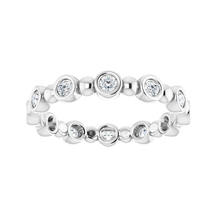 Sapphire Row Natural Diamond Round Beaded Band - 14K White Gold, 2 mm, 6 (view 3)