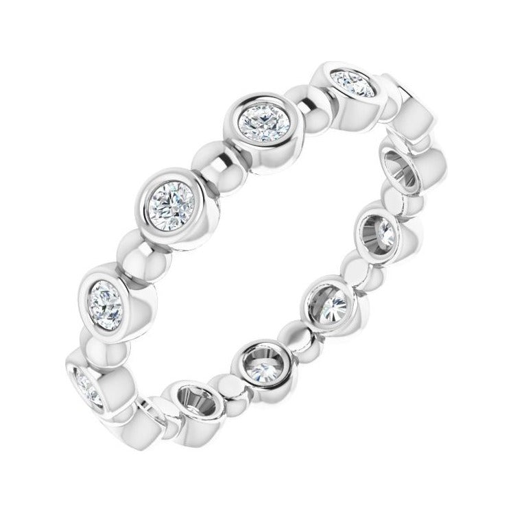 Sapphire Row Natural Diamond Round Beaded Band - 14K White Gold, 2 mm, 7