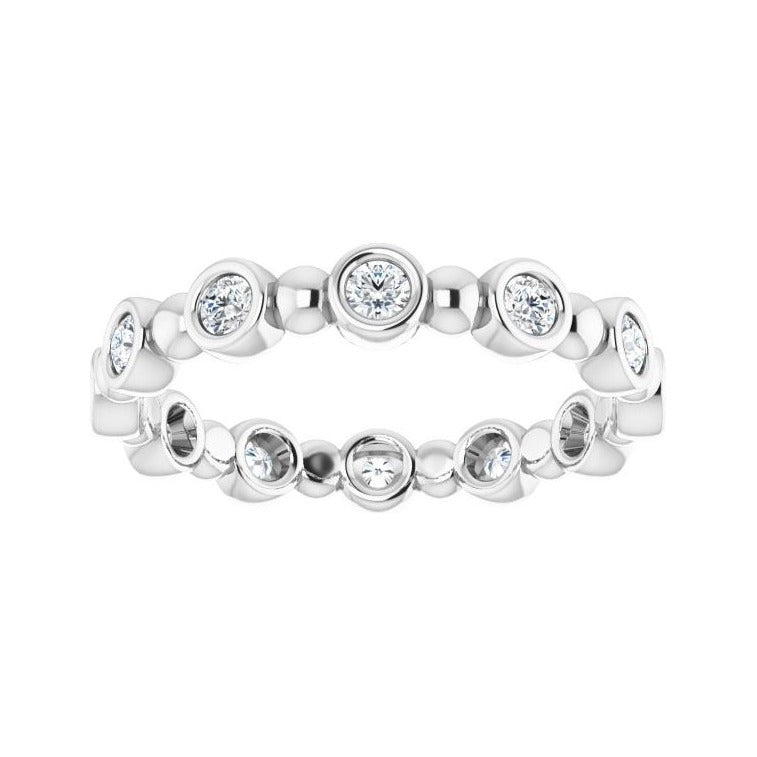 Sapphire Row Natural Diamond Round Beaded Band - 14K White Gold, 2 mm, 7 (view 3)