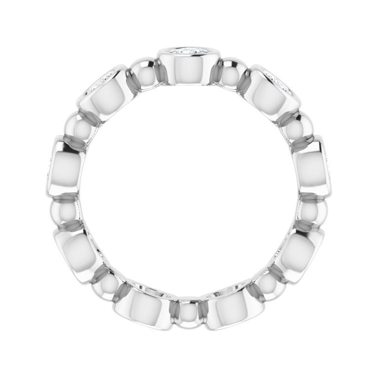Sapphire Row Natural Diamond Round Beaded Band - 14K White Gold, 3 mm, 7 (view 2)