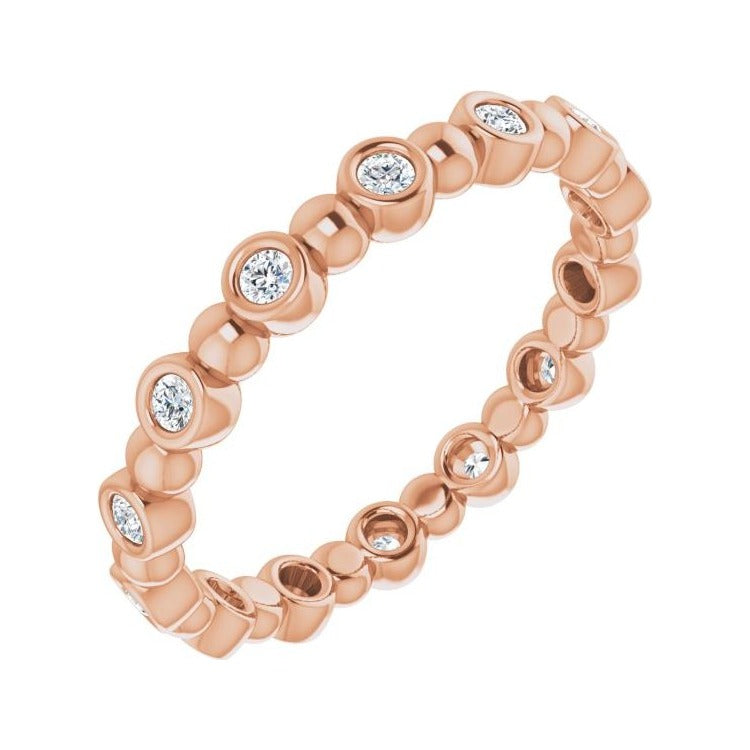 Sapphire Row Natural Diamond Round Beaded Band - 14K Rose Gold, 1.5 mm, 5