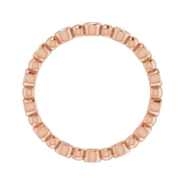 Sapphire Row Natural Diamond Round Beaded Band - 14K Rose Gold, 1.5 mm, 5 (view 2)