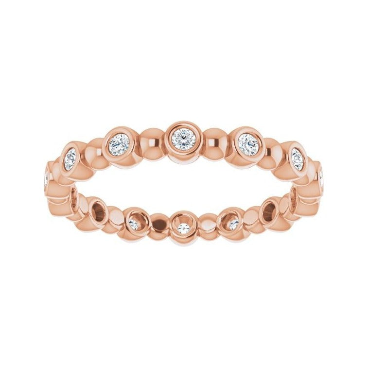 Sapphire Row Natural Diamond Round Beaded Band - 14K Rose Gold, 1.5 mm, 5 (view 3)