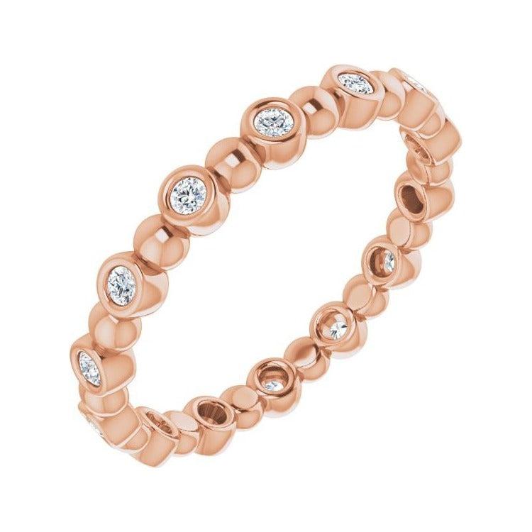 Sapphire Row Natural Diamond Round Beaded Band - 14K Rose Gold, 1.5 mm, 6