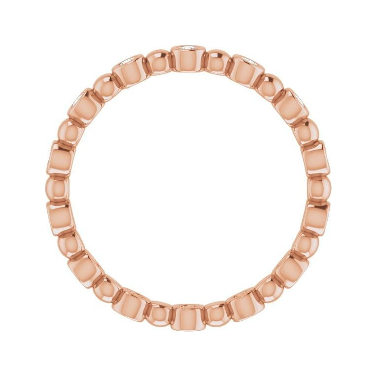 Sapphire Row Natural Diamond Round Beaded Band - 14K Rose Gold, 1.5 mm, 6 (view 2)