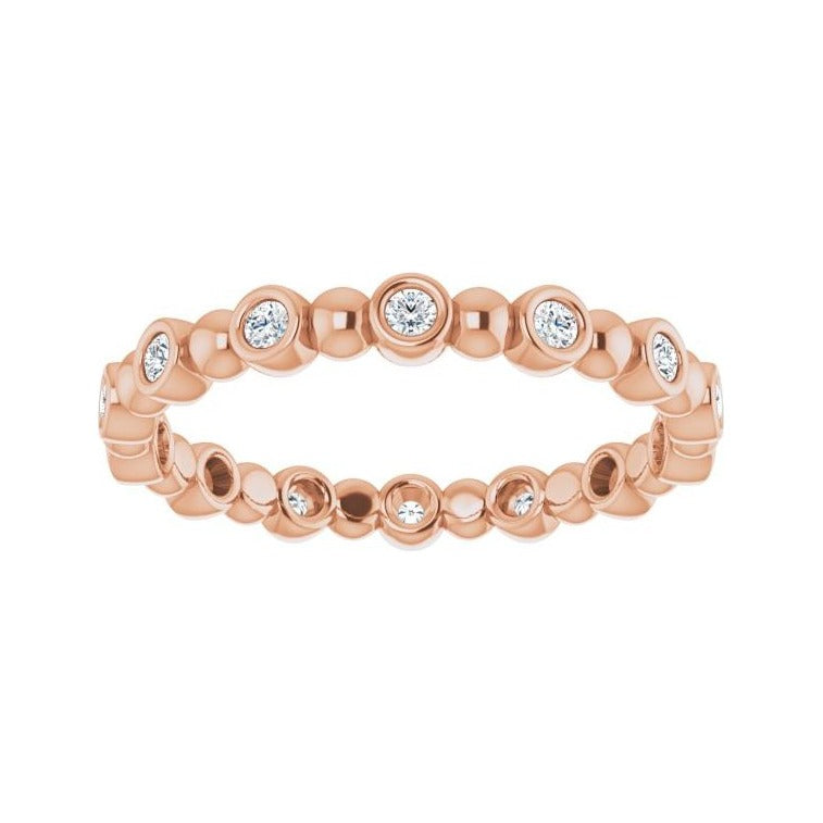 Sapphire Row Natural Diamond Round Beaded Band - 14K Rose Gold, 1.5 mm, 6 (view 3)