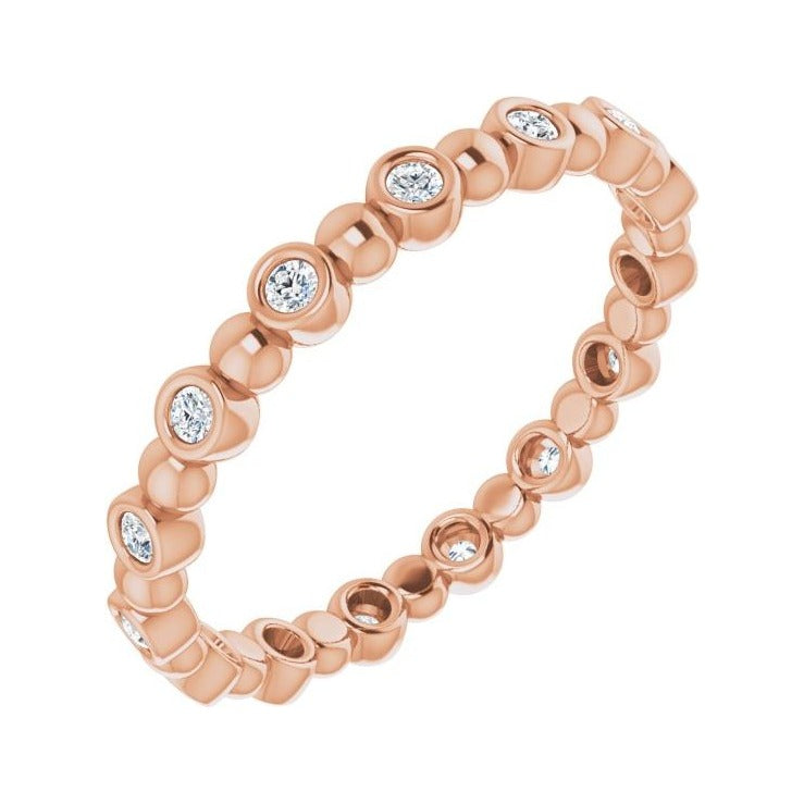 Sapphire Row Natural Diamond Round Beaded Band - 14K Rose Gold, 1.5 mm, 7