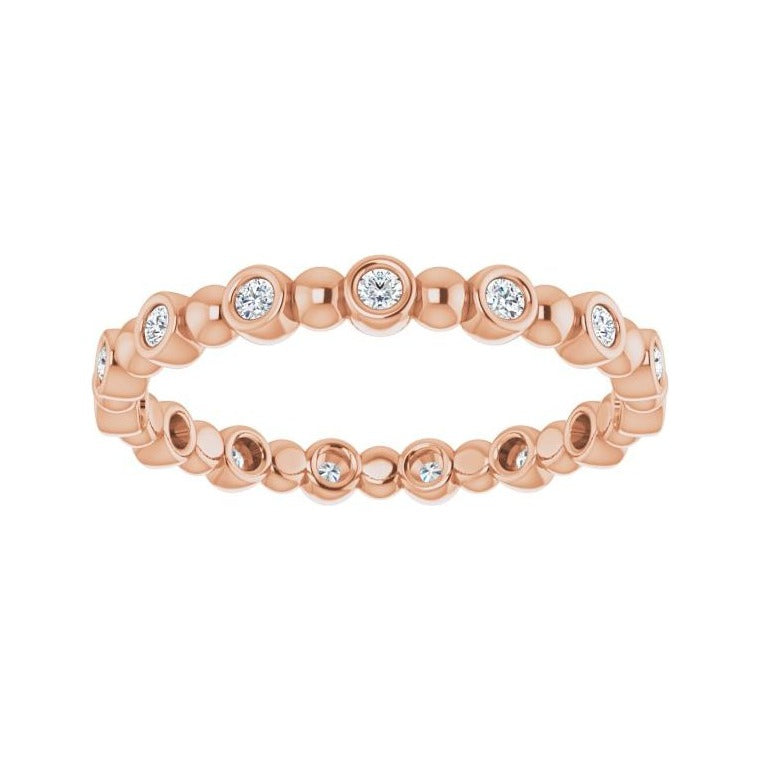 Sapphire Row Natural Diamond Round Beaded Band - 14K Rose Gold, 1.5 mm, 7 (view 3)