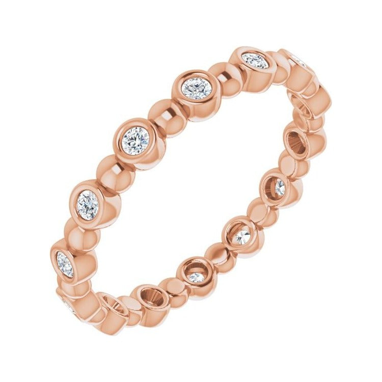 Sapphire Row Natural Diamond Round Beaded Band - 14K Rose Gold, 1.7 mm, 5