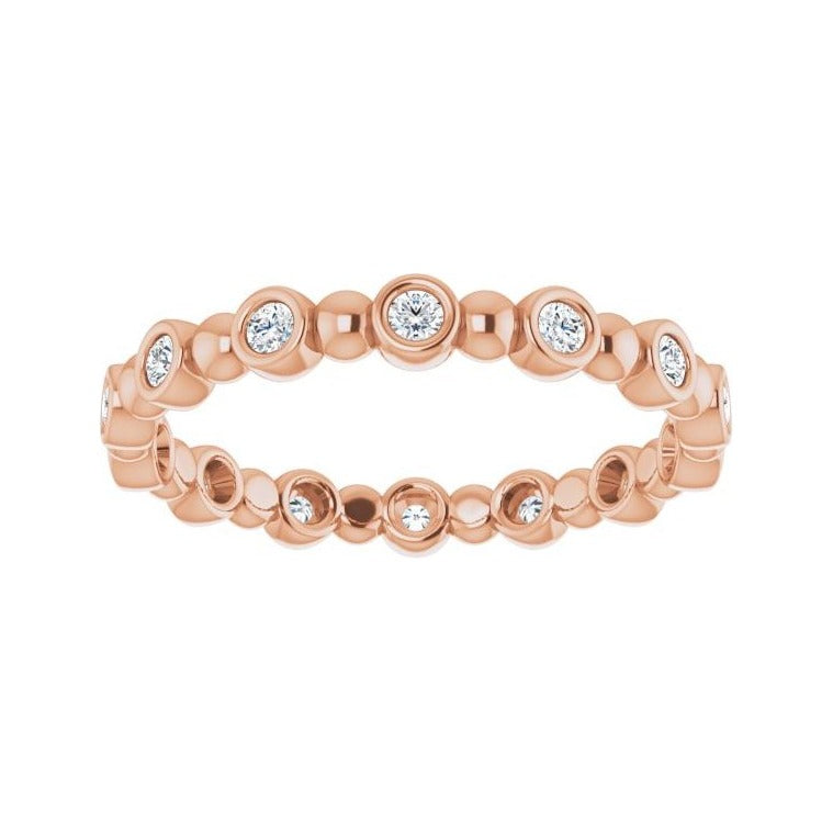 Sapphire Row Natural Diamond Round Beaded Band - 14K Rose Gold, 1.7 mm, 5 (view 3)