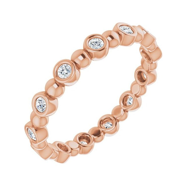 Sapphire Row Natural Diamond Round Beaded Band - 14K Rose Gold, 1.7 mm, 6