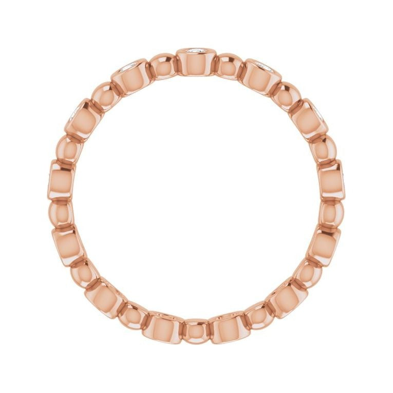 Sapphire Row Natural Diamond Round Beaded Band - 14K Rose Gold, 1.7 mm, 6 (view 2)