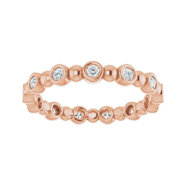 Sapphire Row Natural Diamond Round Beaded Band - 14K Rose Gold, 1.7 mm, 6 (view 3)