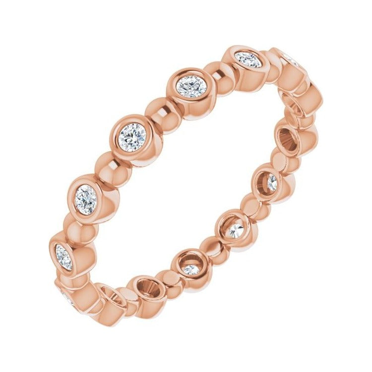 Sapphire Row Natural Diamond Round Beaded Band - 14K Rose Gold, 1.7 mm, 7