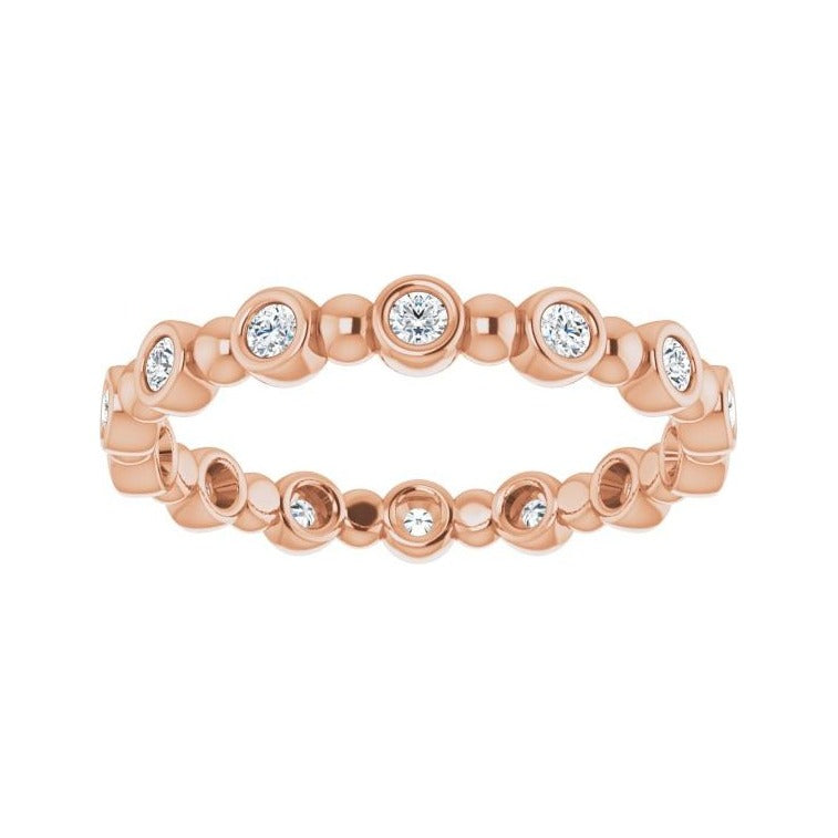 Sapphire Row Natural Diamond Round Beaded Band - 14K Rose Gold, 1.7 mm, 7 (view 3)