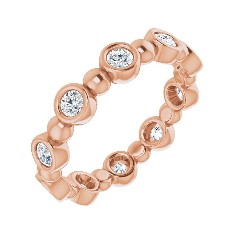 Sapphire Row Natural Diamond Round Beaded Band - 14K Rose Gold, 2.5 mm, 6