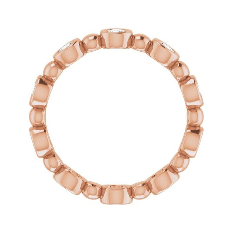 Sapphire Row Natural Diamond Round Beaded Band - 14K Rose Gold, 2.5 mm, 6 (view 2)