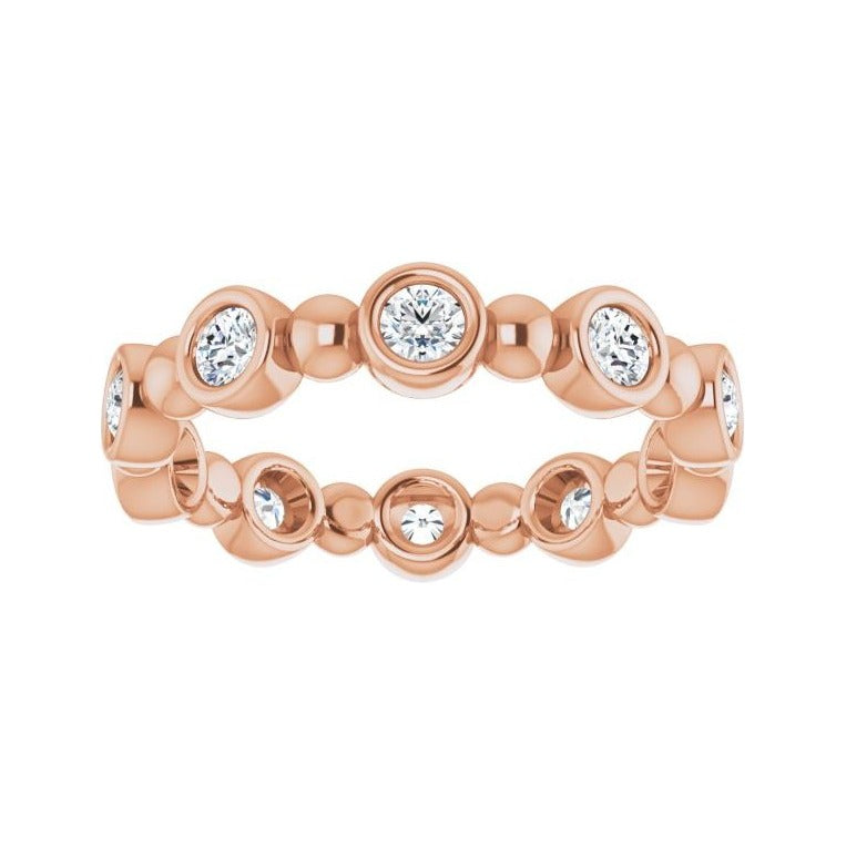 Sapphire Row Natural Diamond Round Beaded Band - 14K Rose Gold, 2.5 mm, 6 (view 3)