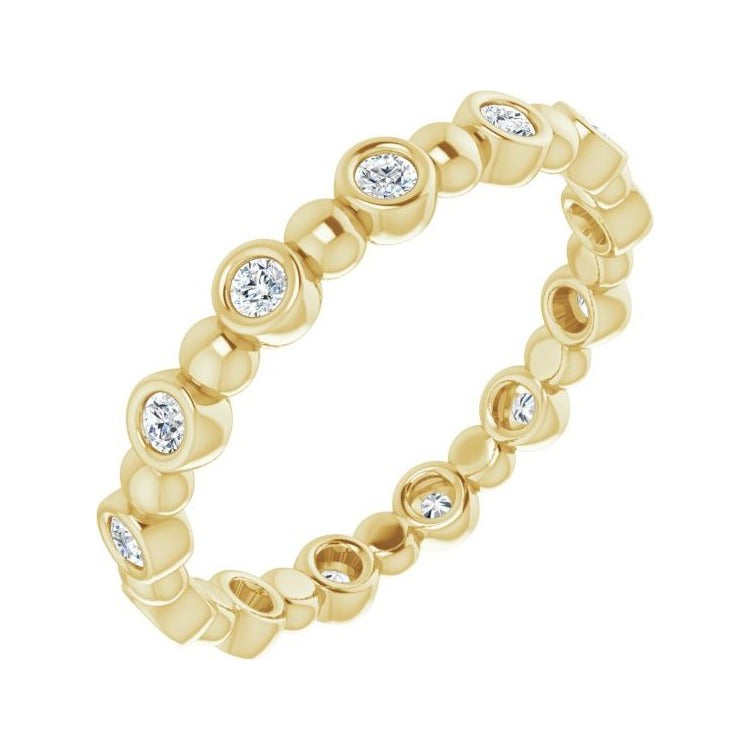 Sapphire Row Natural Diamond Round Beaded Band - 14K Yellow Gold, 1.7 mm