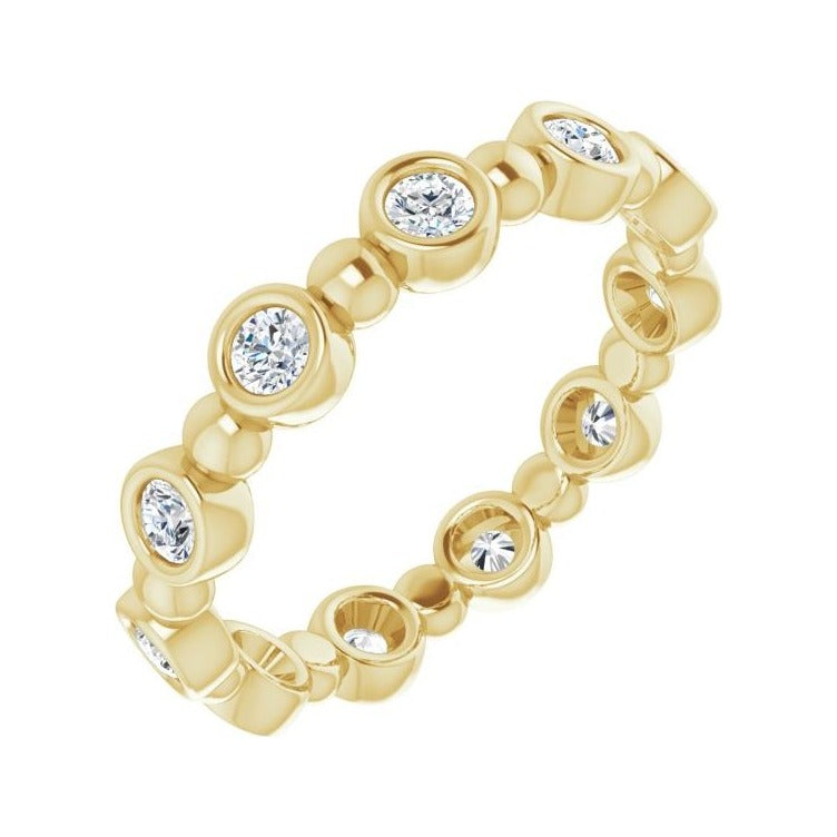 Sapphire Row Natural Diamond Round Beaded Band - 14K Yellow Gold, 2.5 mm