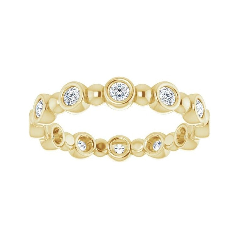 Sapphire Row Natural Diamond Round Beaded Band - 14K Yellow Gold, 2 mm, 5 (view 3)