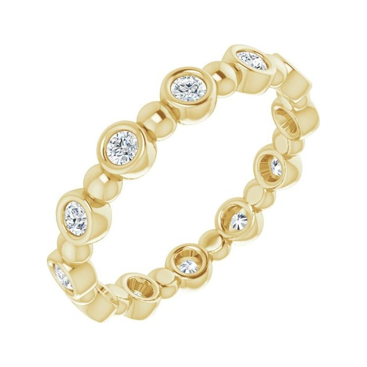 Sapphire Row Natural Diamond Round Beaded Band - 14K Yellow Gold, 2 mm, 6